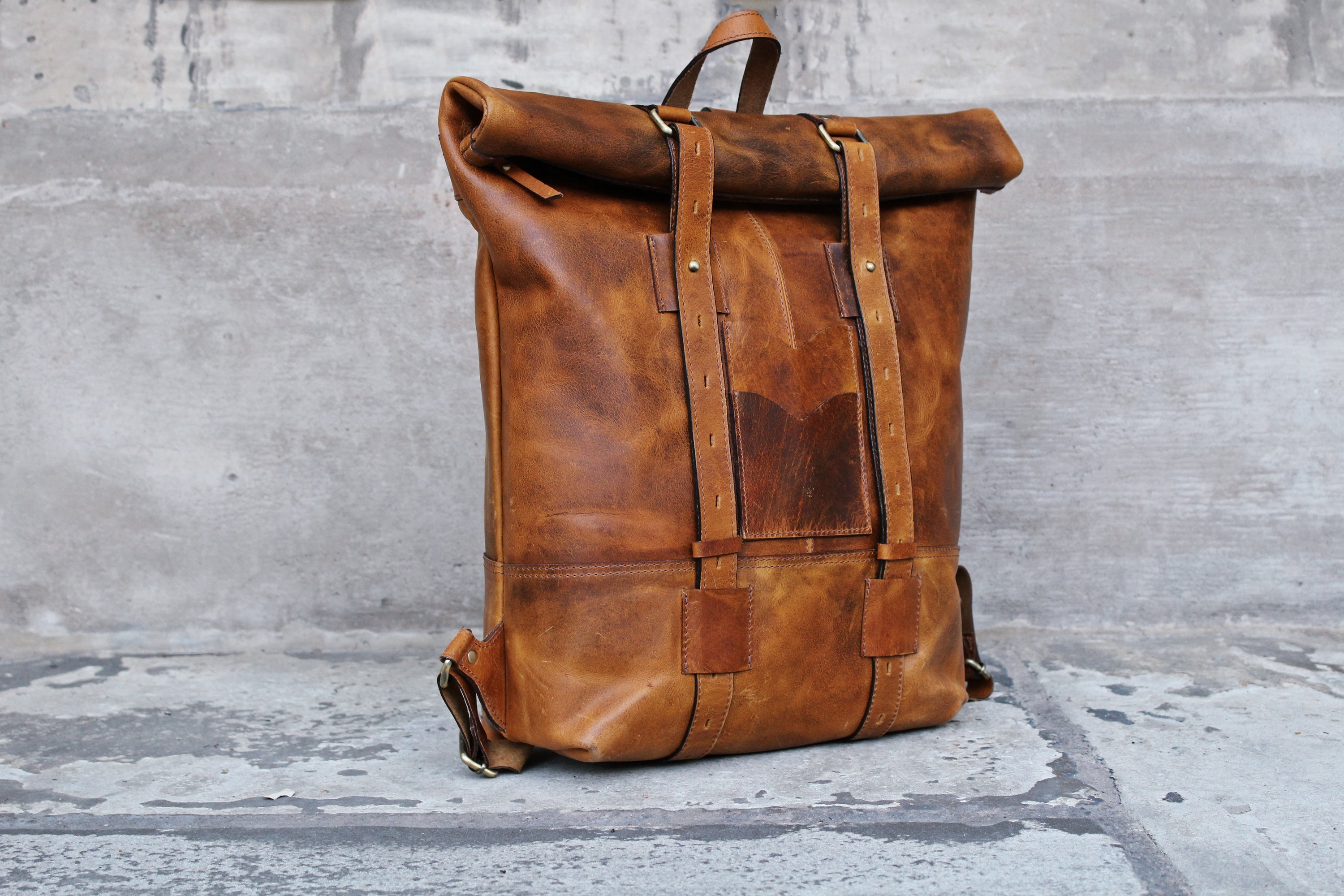 Full-grain top leather backpack, handmade in Greece